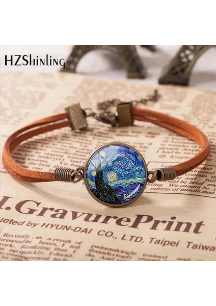 No.1 Boyutu 2020 Sıcak Satış Van Gogh Badem Sutyen Bloom Sanat Kolye Deri Bilezik Ünlü Boyama Cam Cabochon Aksesuarları (Yurt Dışından)