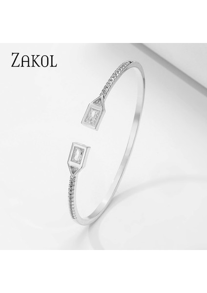 Beyaz 2 Zakol Lüks Kadınlar Düğün Ayarlanabilir Açılış Bilezik Kübik Zirkon Bilezik Bilezik Takı Hediyeler FSBP2218 (Yurt Dışından)