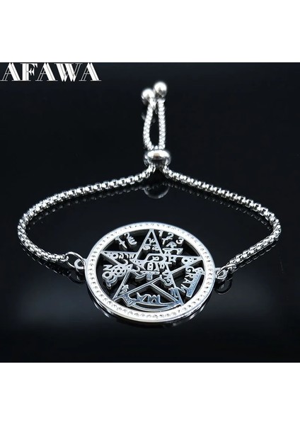 2021 Cadılık Pentagram Kristal Paslanmaz Çelik Bilezik Kadın Gümüş Renk Bilezik Bilezik Takı Pulseras Mujer B (Yurt Dışından)