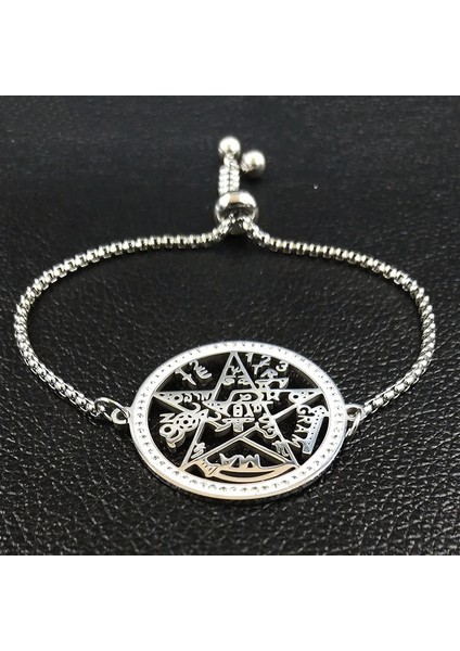 2021 Cadılık Pentagram Kristal Paslanmaz Çelik Bilezik Kadın Gümüş Renk Bilezik Bilezik Takı Pulseras Mujer B (Yurt Dışından) fırsatları