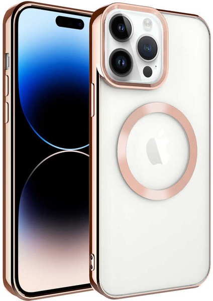 iPhone 14 Pro Max - Uyumlu Magsafe Wireless Şarj Özellikli Bls Store Setro Silikon-Rose Gold