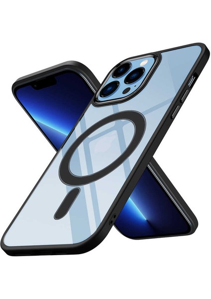 iPhone 12 Pro - Uyumlu Wireless Şarj Özellikli Bls Store Krom Magsafe Silikon Kapak-Siyah