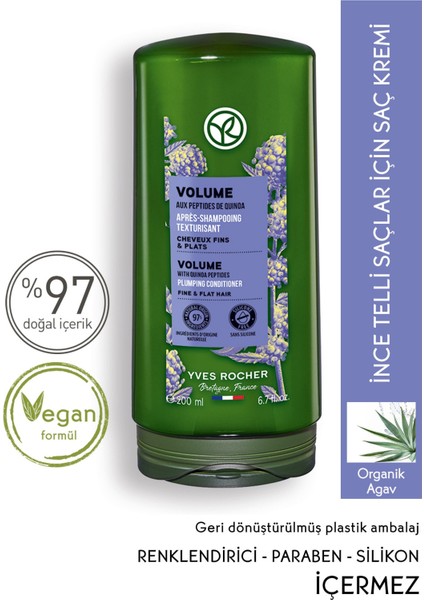 Yves Rocher Ince Telli Saçlar Için (Volume) Hacim Veren Saç Kremi - VEGAN-200 ml