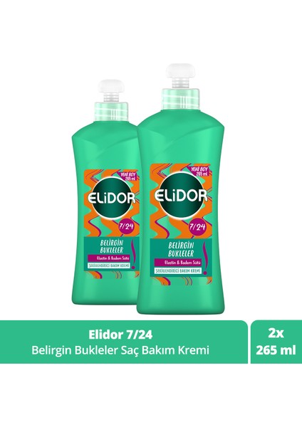 7/24 Şekillendirici Saç Bakım Kremi Belirgin Bukleler Elastin ve Badem Sütü 265 ml X2 Adet