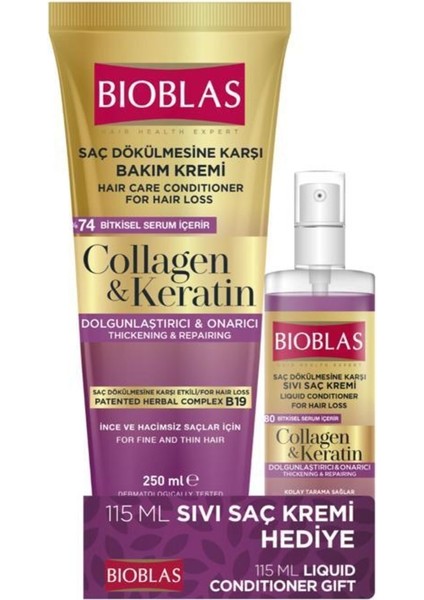 Saç Dökülmesine Karşı Bakım Kremi 250ML Collagen&keratin 115 ml Sıvı Saç Kremi Hediye!!!