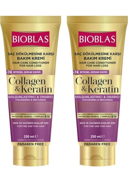 Collagen ve Keratin Saç Dökülmesine Karşı Saç Bakım Kremi 250 ml 2 Adet