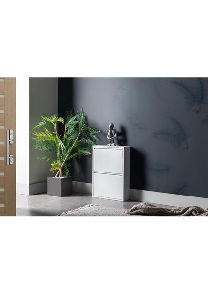 2 Raflı Metal Ayakkabılık | Beyaz | Ayakkabı Rafı | Rehome