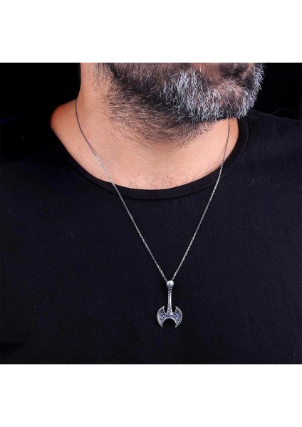 925 Ayar Gümüş Işlemeli Balta Sembollü Erkek Kolye modelleri