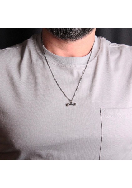 925 Ayar Gümüş Sade Dumbell Erkek Kolye fırsatları