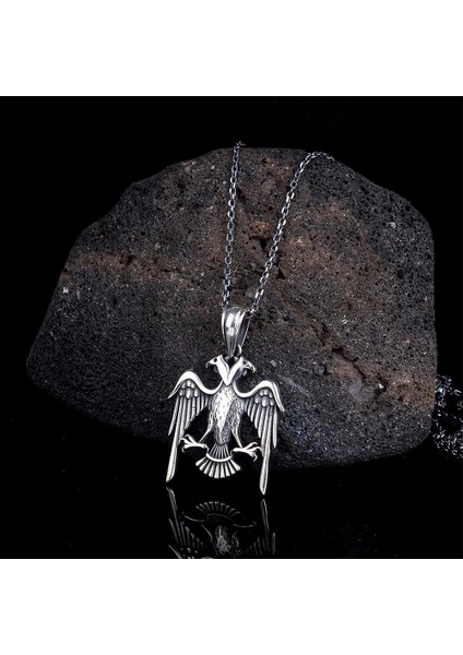 925 Ayar Gümüş Çift Başlı Selçuklu Kartalı Erkek Kolye modelleri