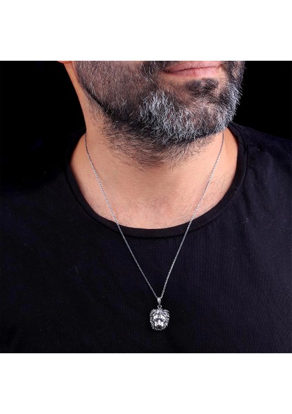 925 Ayar Gümüş Aslan Kafası Sembollü Erkek Kolye fiyatları