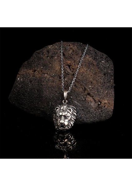 925 Ayar Gümüş Aslan Kafası Sembollü Erkek Kolye modelleri