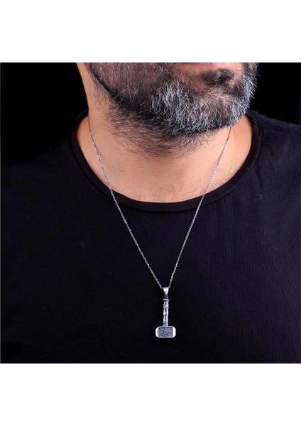 925 Ayar Gümüş Işlemeli Thor Çekici Çekiç Erkek Kolye fiyatları