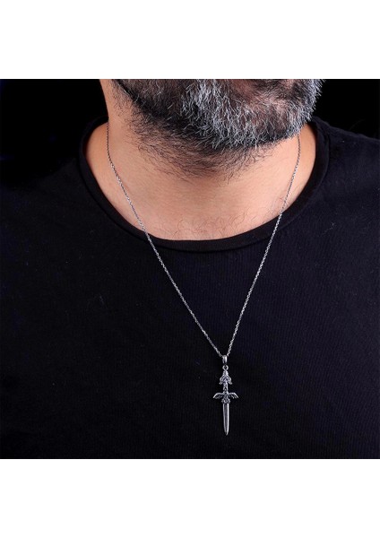 925 Ayar Gümüş Işlemeli Kılıç Sembollü Erkek Kolye