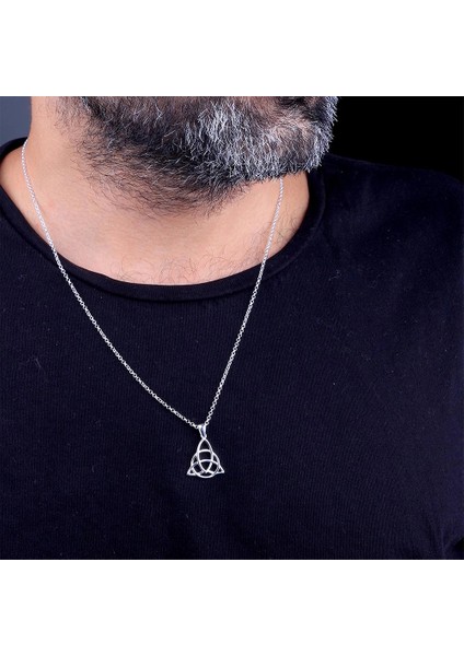 İpek Silver 925 Ayar Gümüş Triquetra Geometrik Desenli Erkek Kolye