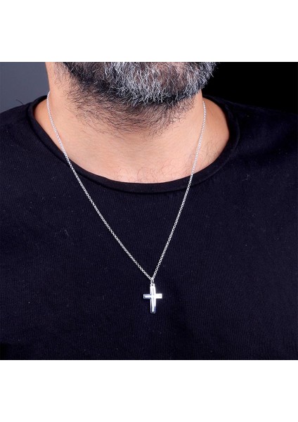 925 Ayar Gümüş Haç Sembollü Erkek Kolye