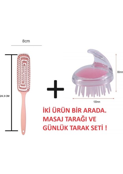 Üç Boyutlu 3D Saç Tarak + Saç Masaj Şampuan Tarağı 2 Ürün Bir Arada Saç Bakım Seti