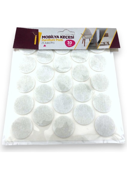 Yapışkanlı Sandalye Koltuk Mobilya Ayak Keçesi Yuvarlak 30 mm 23 Adet