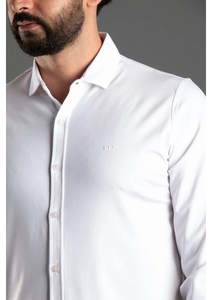 Erkek Uzun Kol Düz Beyaz Renk Gömlek modelleri