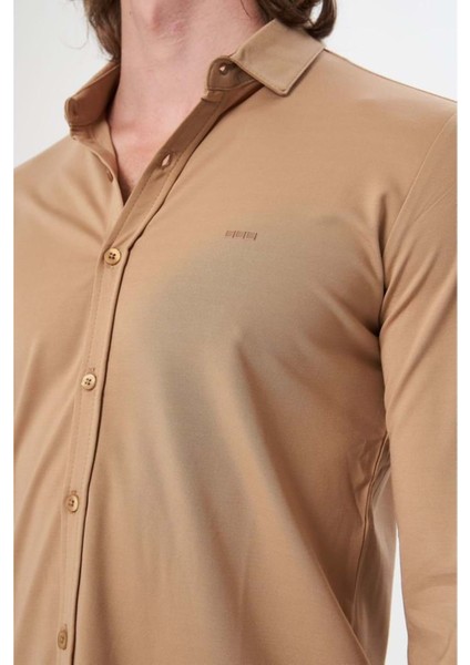 Erkek Uzun Kol Düz Camel Renk Gömlek fırsatları