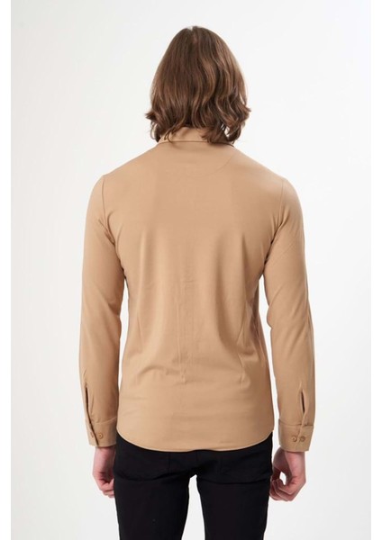 Erkek Uzun Kol Düz Camel Renk Gömlek indirimleri