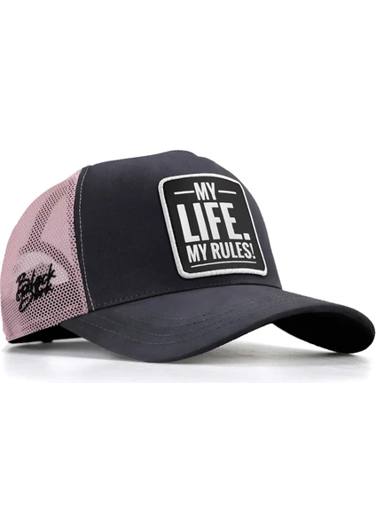 Black Börk Blackbörk V1 Trucker My Life My Rules - 1 Kod Logolu Unisex Antrasit-Pembe Şapka (Cap)