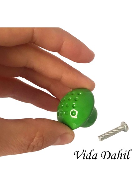 Yeşil Noktalı Mantar Düğme Kulp Çocuk Bebek Mobilya Çekmece Dolap Kapak Kulbu Metal Kulp Aksesuarları Vidalı