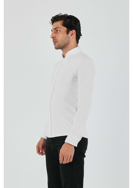 Erkek Uzun Kol Petek Dokulu Waffle Beyaz Gömlek modelleri