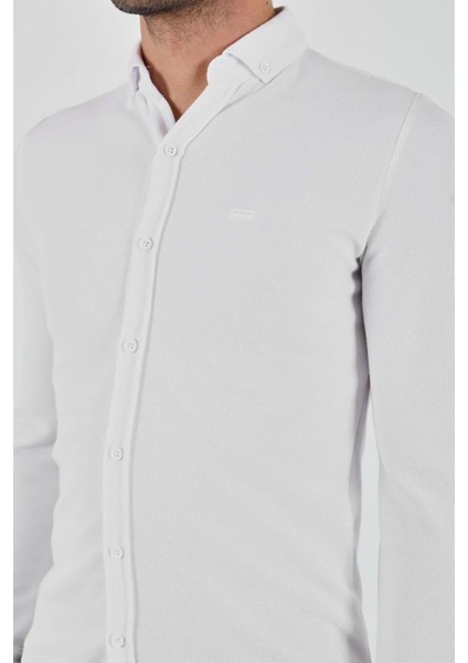 Erkek Uzun Kol Petek Dokulu Waffle Beyaz Gömlek fırsatları