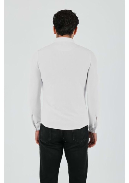 Erkek Uzun Kol Petek Dokulu Waffle Beyaz Gömlek indirimleri