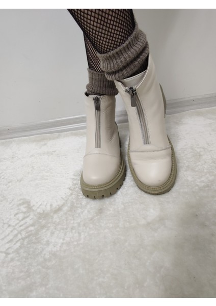 Lucy Deri Önden Fermuarlı Kadın Bot Ary B5 Bej 39 modelleri