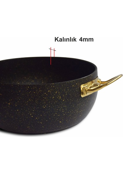 26 cm Granit Derin Tencere Altın Renk Kulplu
