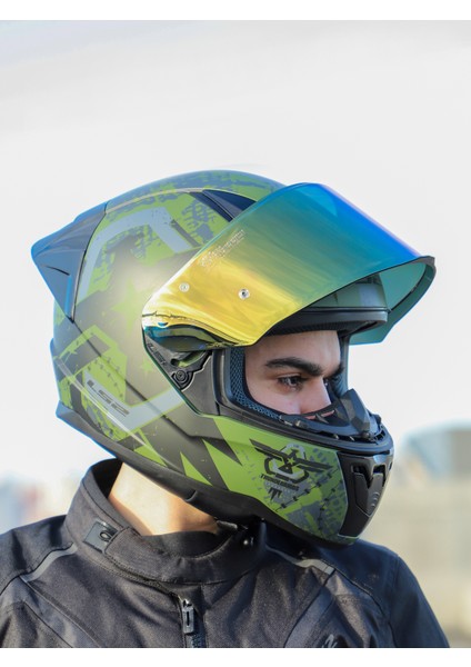 Rapıd 2 Race Thunder Bırds Mat Yeşil-Siyah-Gri Kask