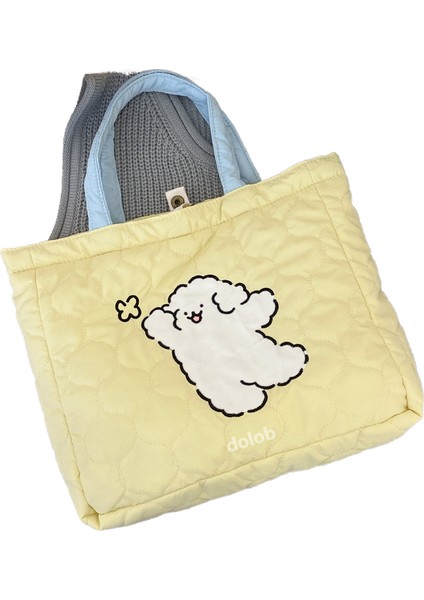 Hattı Köpek Taşınabilir Omuz Çantası Çocuksu Renkli Pamuk Dolgulu Büyük Kapasiteli Tote Çanta Kız Öğrenci Okul Çantası (Yurt Dışından)