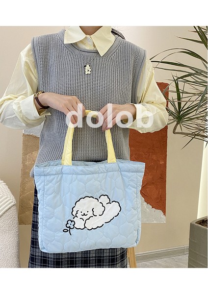 Hattı Köpek Taşınabilir Omuz Çantası Çocuksu Renkli Pamuk Dolgulu Büyük Kapasiteli Tote Çanta Kız Öğrenci Okul Çantası (Yurt Dışından) fırsatları