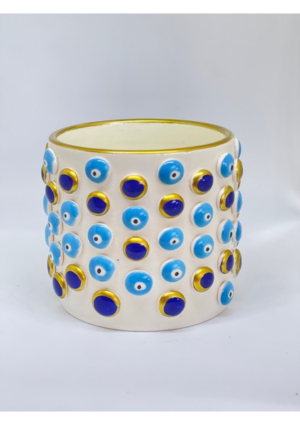 Mavi Nazar Boncuk ve Lacivert Boncuk Detaylı El Yapımı Kısa Kulpsuz Kahve Bardağı fiyatları