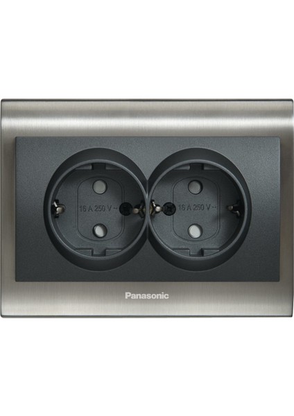 Viko Panasonic Thea Blu Ikili Topraklı Priz, Çerçeve Inox+Beyaz, Kapak Füme