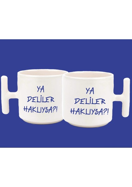 Ya Deliler Haklıysa T Kulplu Baskılı Kupa Bardak Mavi
