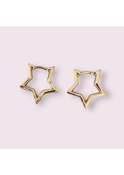 Yıldız Halka Küpe Gold Çelik Altın Kaplama 1,5 cm