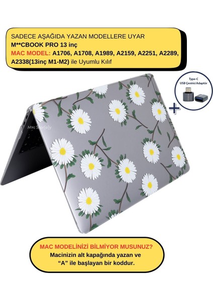 Macbook Pro Kılıf 13 inç M1-M2 A1706-08 A1989 A2159 A2251 A2289 A2338 ile Uyumlu Flower01NL