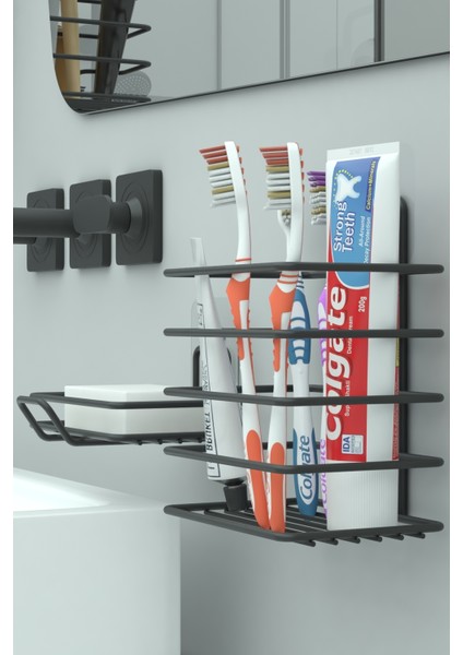 Yapışkanlı Metal Diş Fırçalık + Banyo Sabunluk 2li Set