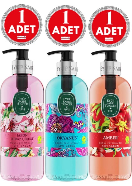Doğal Zeytinyağlı Sıvı Sabun 500 ml Okyanus + Japon Kiraz Çiçeği + Amber