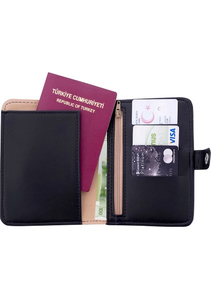 Simli Bölmeli Pasaport Kılıfı Pasaportluk Cüzdan