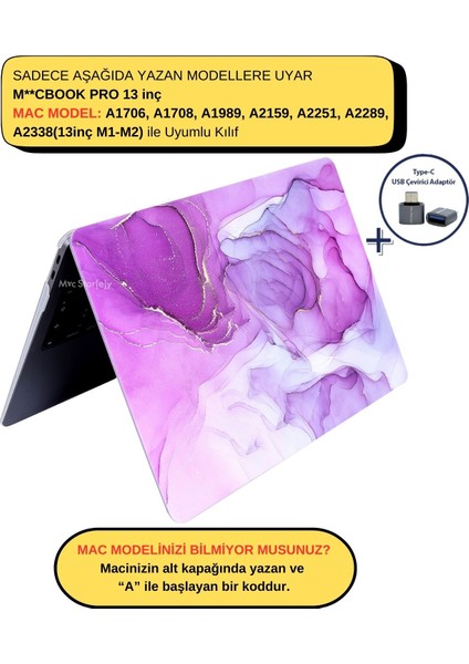 Macbook Pro Kılıf 13 inç M1-M2 A1706-08 A1989 A2159 A2251 A2289 A2338 ile Uyumlu Marble14NL