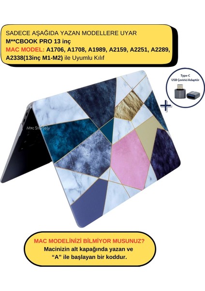 Macbook Pro Kılıf 13 inç M1-M2 A1706-08 A1989 A2159 A2251 A2289 A2338 ile Uyumlu Marble14NL
