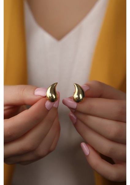 925 Ayar Gold Damla Tasarım Küpe
