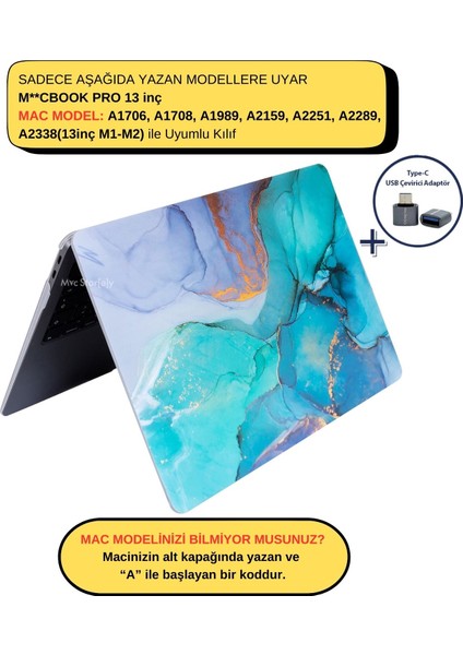 Macbook Pro Kılıf 13 inç M1-M2 A1706-08 A1989 A2159 A2251 A2289 A2338 ile Uyumlu Marble15NL