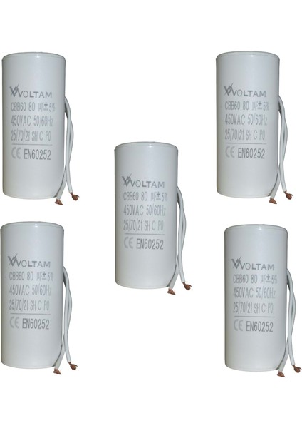 80 Mf 5' Li Paket 450 Volt Daimi Devre Kondansatör