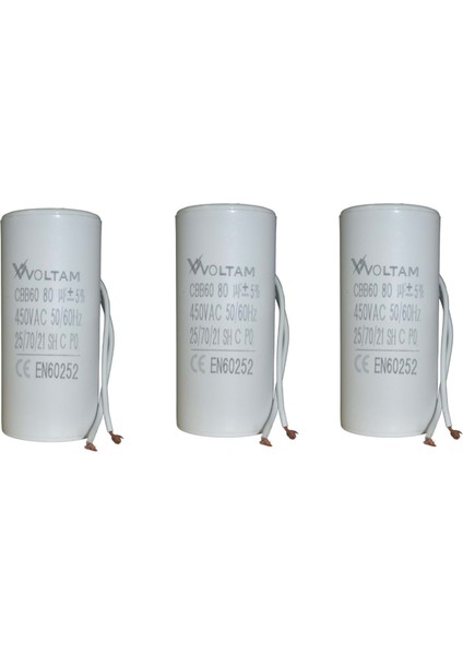 80 Mf 3' Lü Paket 450 Volt Daimi Devre Kondansatör