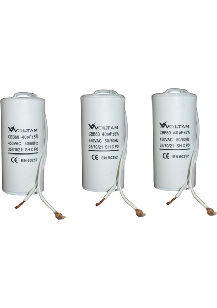 40 Mf 3' Lü Paket 450 Volt Daimi Devre Kondansatör